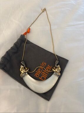 Alexis Bittar White Crescent Necklace with Gold and Crystal Accents